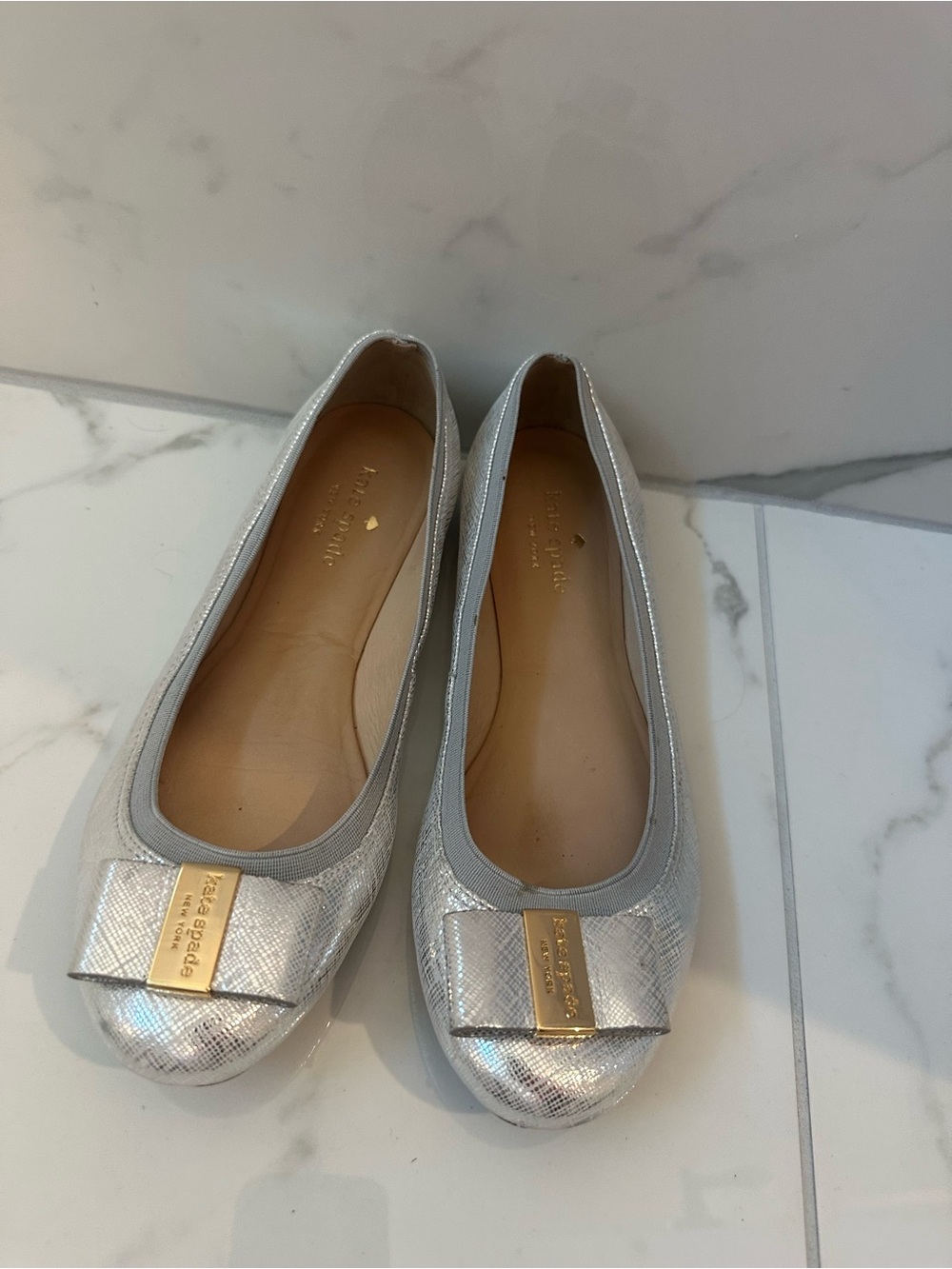 kate spade Silver Metallic Bow Ballet Flats